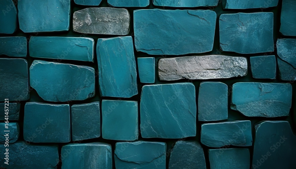 Poster background of stacked blue stone tiles in irregular shapes with seamless patterns for walls