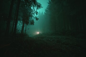 Mystical Dark Forest Path Glowing Light