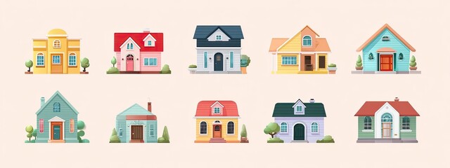 Colorful cartoon houses in various styles