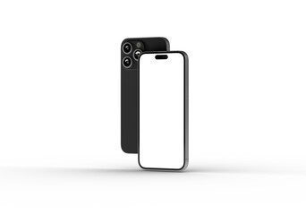 High-quality stock photo of a sleek black smartphone mockup with a blank screen, perfect for app presentations and websi