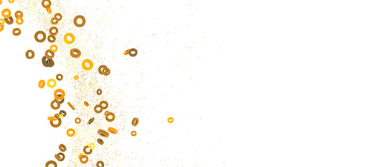 Abstract background with gold rings and confetti. Perfect for celebrations, holidays, and more!