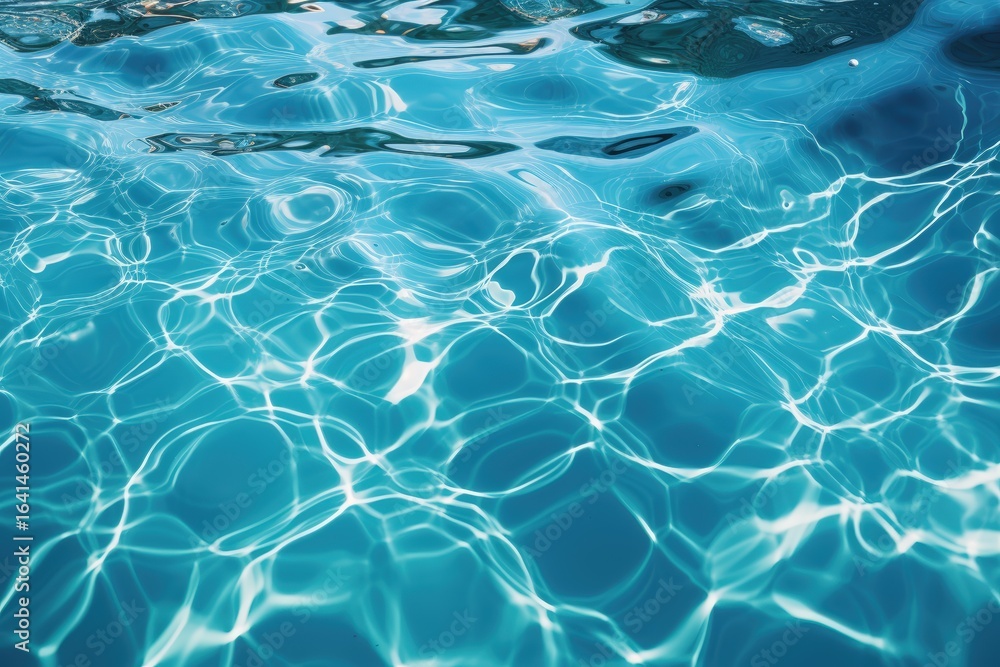 Poster clear blue water surface reflecting sunlight with ripples and wave patterns creating a bright, invit