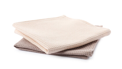 Clean stacked waffle towels isolated on white