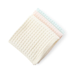 Clean stacked waffle towels isolated on white, top view