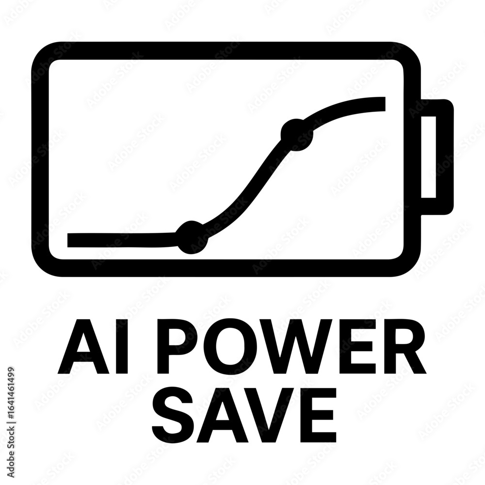Poster silhouette vector battery icon with a charging graph and the words ai power save underneath it