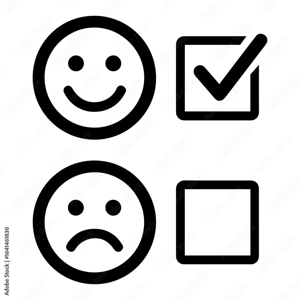 Aufkleber silhouette vector illustration of a happy and sad face with checkmarks and empty boxes present