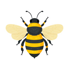 cute bumble bee illustration with yellow wings and striped body for nature, pollination and insect themed designs