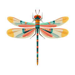 vibrant dragonfly illustration with orange and blue wings for nature, insect and wildlife themed designs