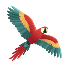 vibrant parrot illustration in mid flight with detailed feather pattern for tropical and exotic wildlife themes