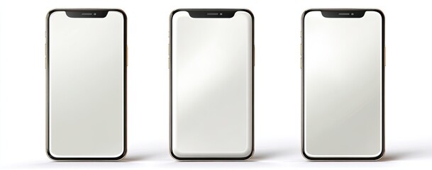Three blank smartphones with gold/tan edges and black bezels