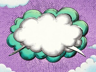 Comic book-style speech bubble, purple background