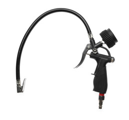 One tire inflation gun with gauge isolated on white, top view