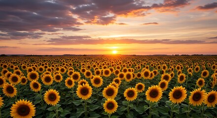 Obraz premium Stunning Sunset over a Field of Sunflowers