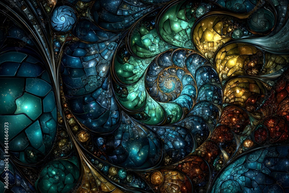 Poster abstract fractal spiral design with colorful patterns