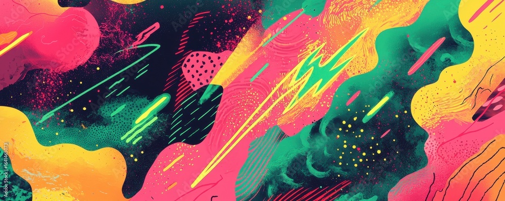 Aufkleber vivid abstract pattern in neon colors with energetic streaks and patterns