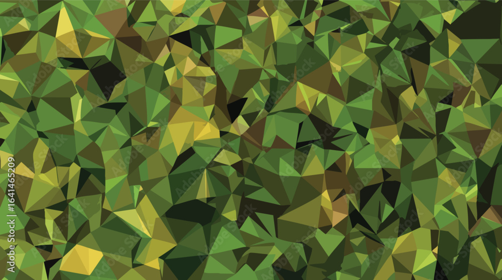 Poster geometric mosaic of green and yellow triangles creating a textured surface vector illustration.
