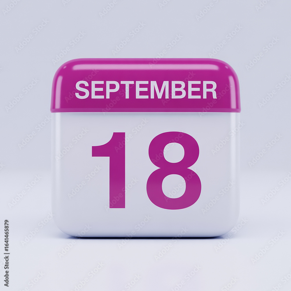 Poster calendar block displaying september 18th in fuchsia tones against a clean white backdrop, perfect fo