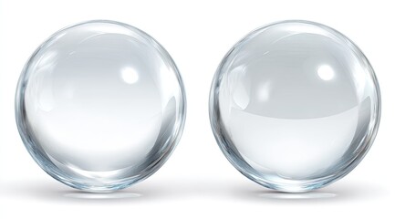 Two clear, smooth spheres, slightly frosted, on a white background