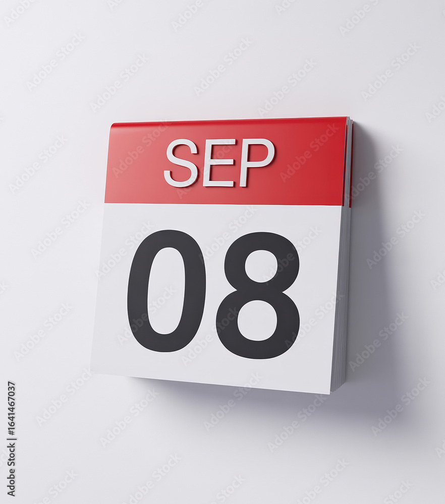Poster calendar icon displaying september 8th on white background, representing a specific date for appoint
