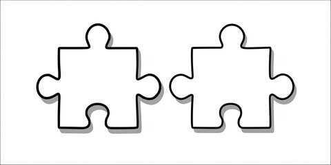 Fototapeta premium Two black outline puzzle pieces on white background