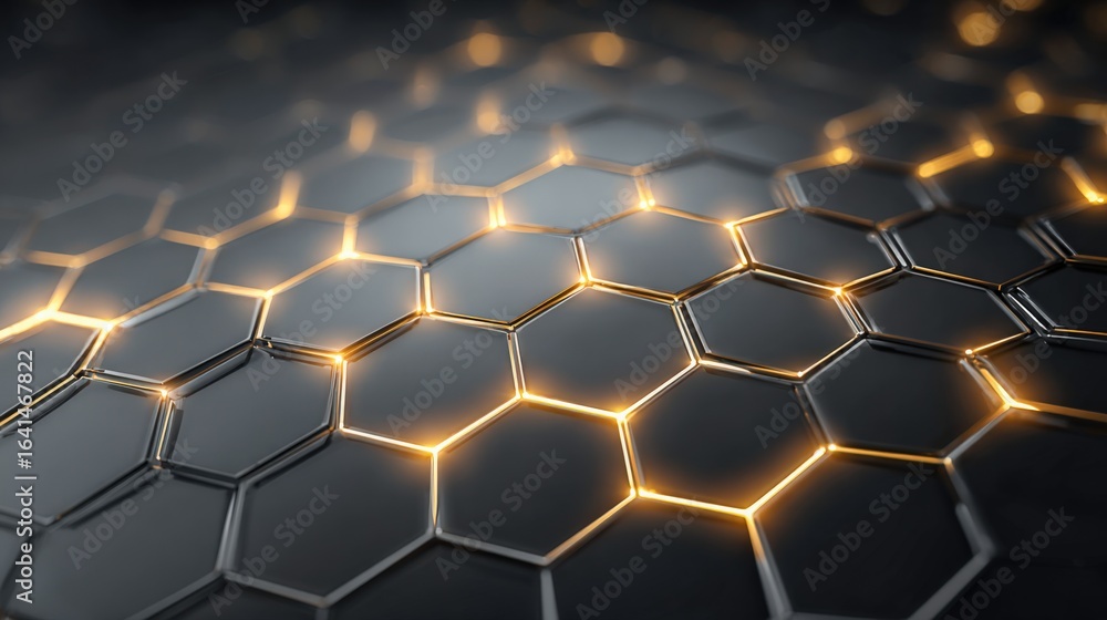 Poster abstract hexagonal grid with glowing edges - modern technology and futuristic design