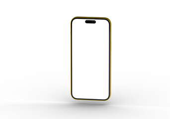 High-quality image of a gold smartphone mockup with a blank screen, perfect for app presentations or website designs.