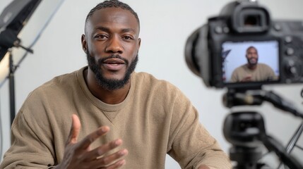 Black man speaking directly to camera in professional studio setting
