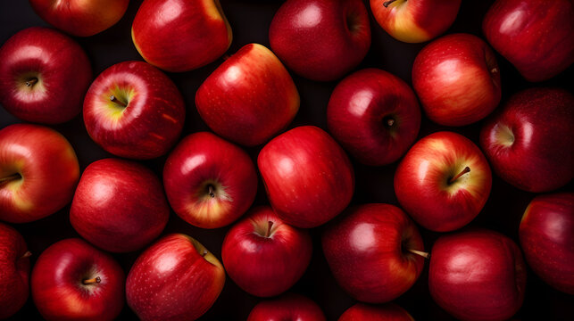 A group of red apples arranged in a circular pattern on a black background.