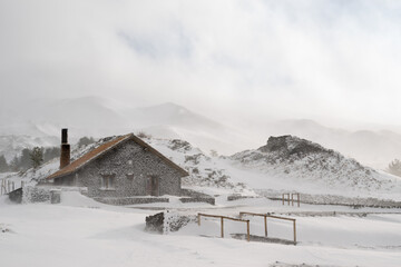 Snow storm on mountain