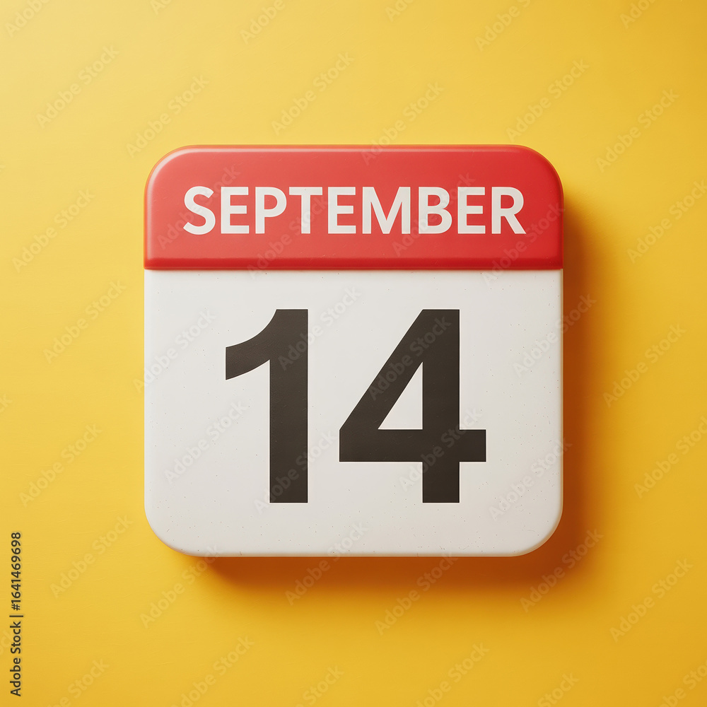 Poster calendar page displaying september 14th on a bright yellow background symbolizing important dates an