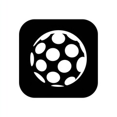 Black square icon; stylized,  sports ball with textured surface
