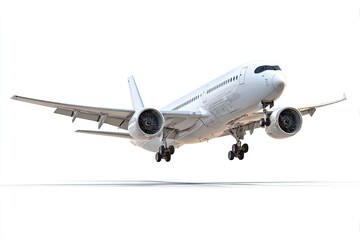 Obraz premium Modern jetliner in descent against white background
