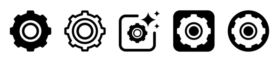 Gear icon set. Buttons for generate cog with artificial intelligence. Icons for app, website and user interface. Transparent PNG and vector illustration.