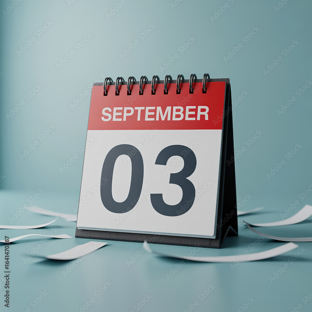 Poster calendar page displaying september 3rd on a blue backdrop depicting a specific date and month for sc