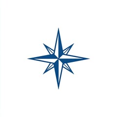 Obraz premium A stylized, navy-blue compass rose on a white background. It features a detailed, pointed design with radiating lines