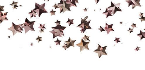 Beautiful rose gold stars falling on white background. Perfect for festive designs.