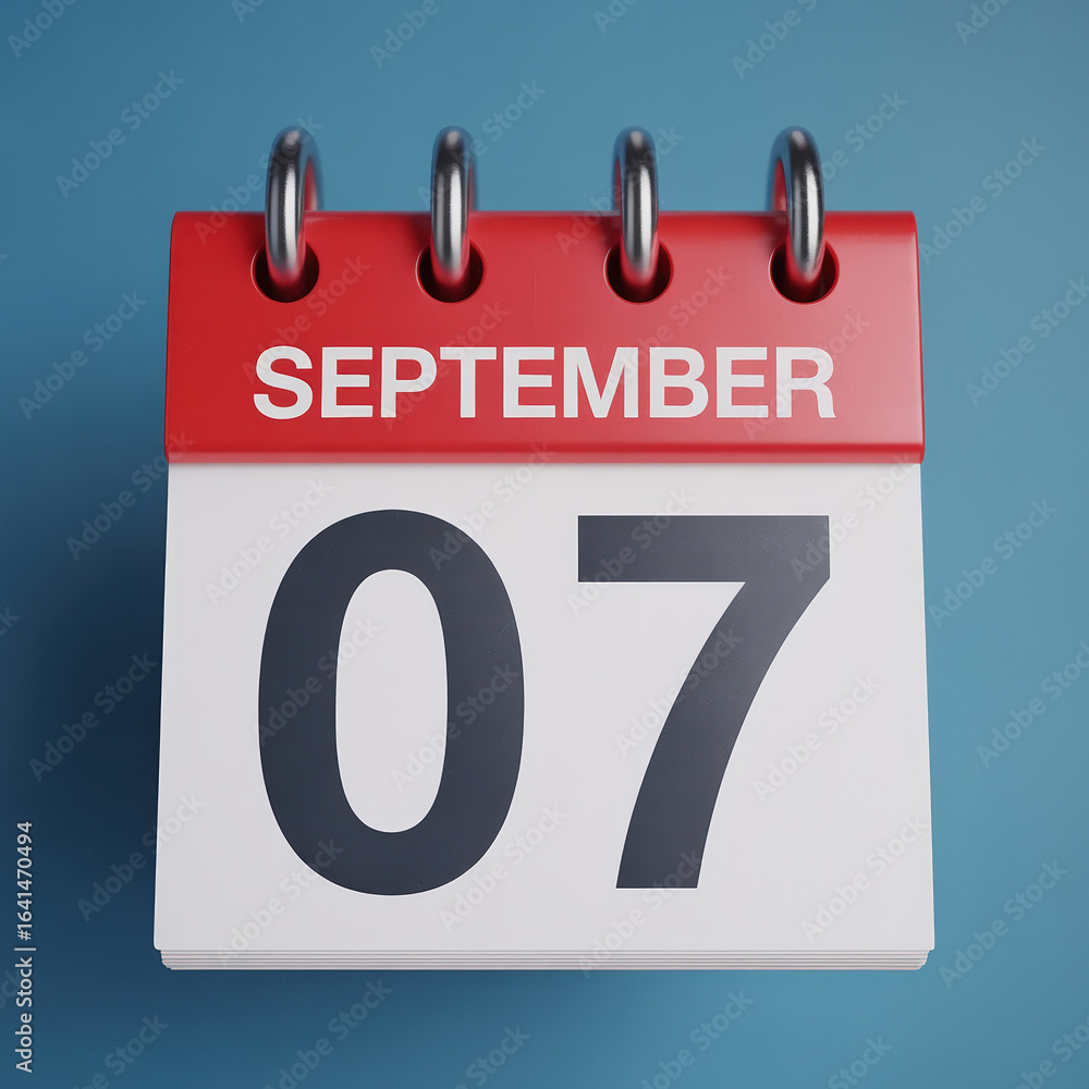 Poster calendar page displaying september 7th on a blue backdrop depicting a specific date and month for sc