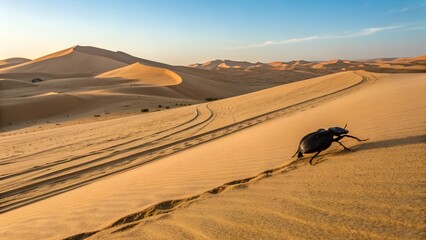 pan-from-blue-desert-sky-down-to-a-beetle-trekking