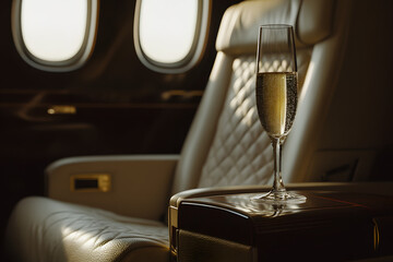 Interior of Private Jet with Plush Leather and Minimalist Decor  