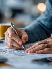 Close-up of Hands Holding Pen While Writing on Paper in Office