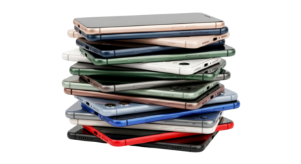 stack of colorful smartphones mobile technology and innovation