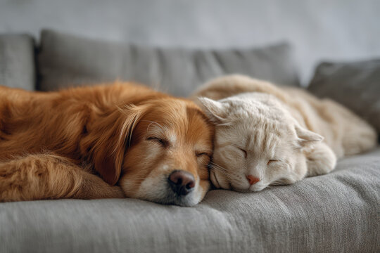 heartwarming scene of cats and dogs joyfully embraced by their loving owners in cozy home environment