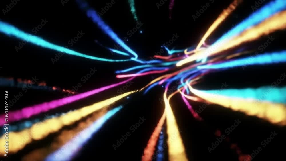 Poster a vibrant conceptual journey through a digital tunnel of colorful light streams, representing high-s