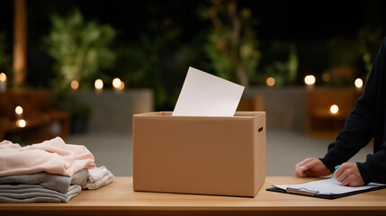 Community Volunteers Sorting Donated Clothes in Church Hall