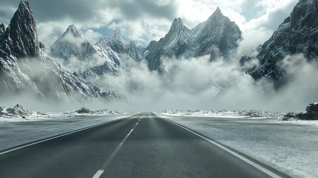 Snowy mountain road