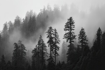 Misty forest silhouette