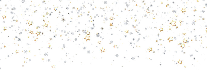 Festive holiday background with gold and silver stars and snowflakes. Perfect for Christmas, New Year, or winter themes.
