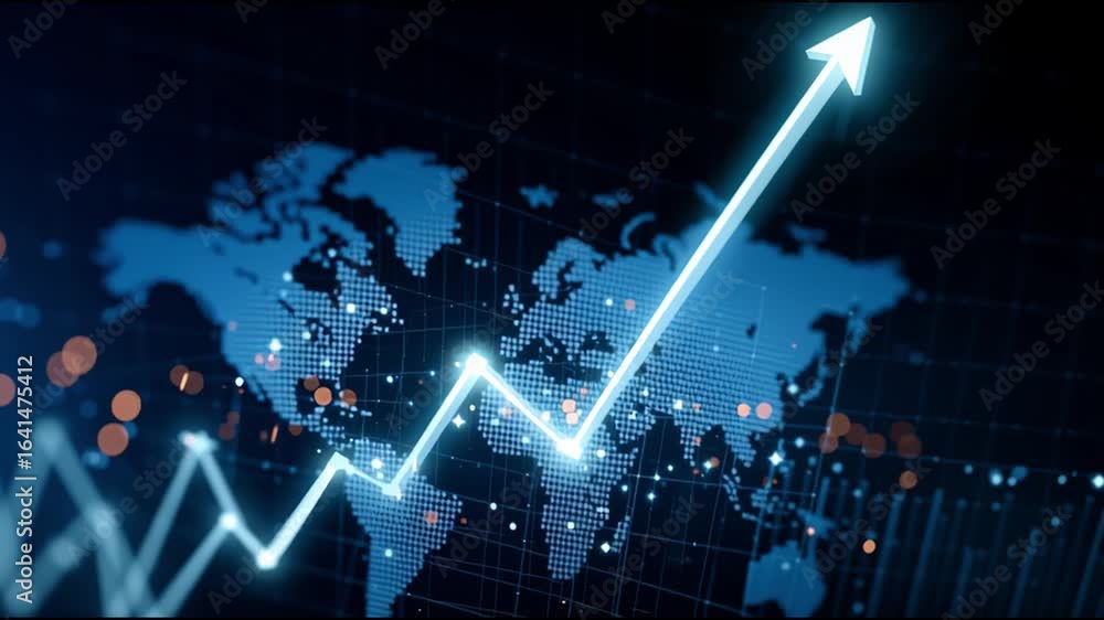 Poster global market trends analysis illustrating growth patterns in various regions with data visualizatio