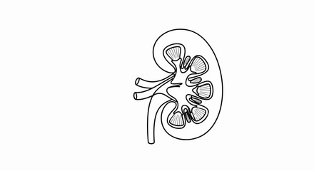 Detailed Black and White Anatomical Illustration of Human Kidney