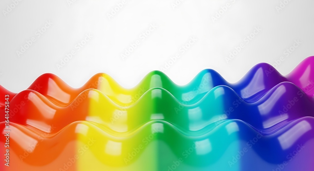 Poster iridescent rainbow waves cascade across a glossy surface creating a vibrant and dynamic visual